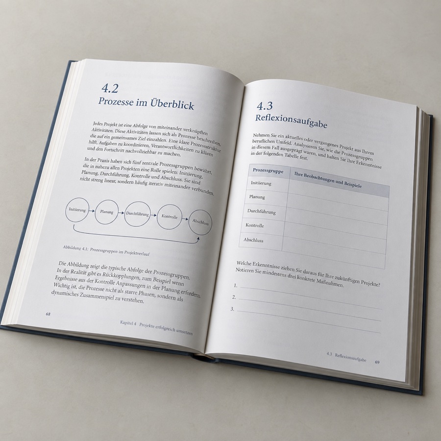 Anwendungsbeispiel: Arbeitsbuch mit Diagrammen auf weißem, mattem Papier
