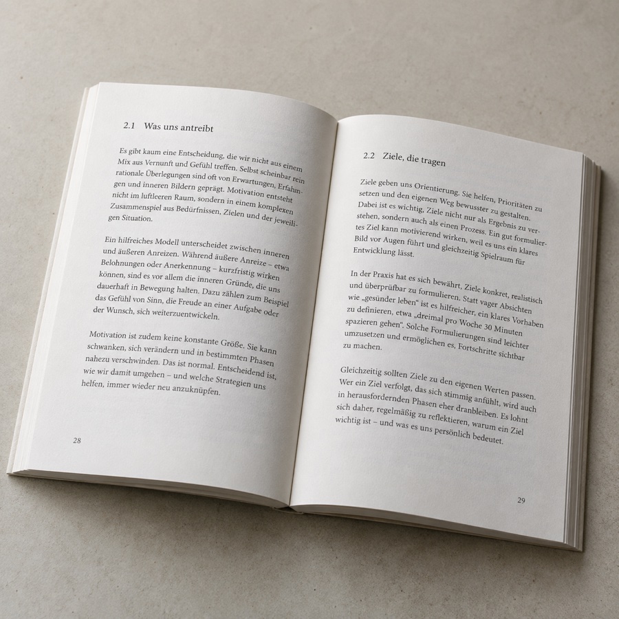 Anwendungsbeispiel: Textbuch auf weißem, mattem Papier