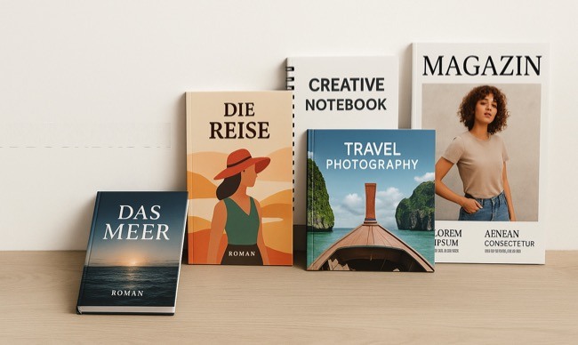 Beispielcover aus echten Buchprojekten in verschiedenen Formaten